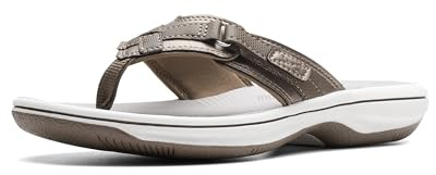 Clarks Women's Breeze Sea Flip-Flop, Pewter Synthetic, 8