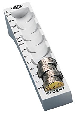 Wedo 160705037 Münzrille (0,50 Euro, 50 Cent, Kunststoff für 65 Münzen mit Markierungen 18 x 4,5 x 3,75 cm) lichtgrau