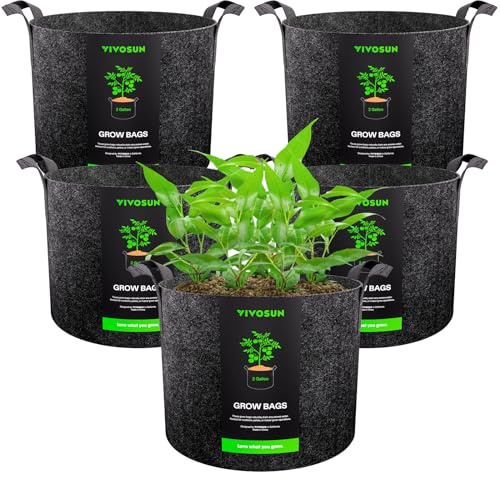 VIVOSUN 5-Pack 2 Gallon Plant Grow Bags Fabric Pots with Handles