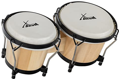 XDrum PERC Bongos Club Weinrot - 2 Trommeln mit 6 und 7 - Bongotrommeln mit stimmbaren Naturfellen und Stimmschlüssel - Holztrommeln Natur