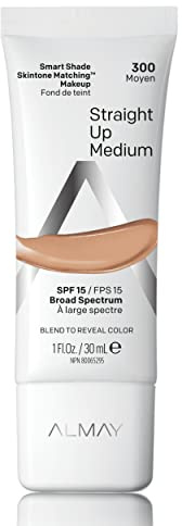 Almay Skintone Matching Foundation, Smart Shade Face Makeup with SPF 15, Hypoallergenic, Oil-Free, Dermatologist-Tested, 300 Straight Up Medium, 1 fl oz