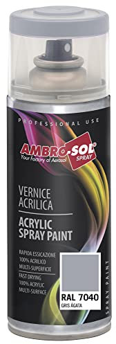 AMBRO-SOL - Pintura acrílica en spray, color Gris Ventana, RAL 7040, resultado profesional en múltiples superficies, exteriores e interiores, 400 ml, El embalaje puede variar