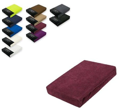 EXKLUSIV HEIMTEXTIL Frottee Spannbettlaken 180-200 x 200 cm 80% Baumwolle, 20% Polyester Öko - Tex Zertifiziert, Markenqualität, Matratzenhöhe bis 25 cm, Bordeaux