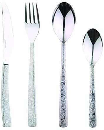 BERGNER Lyon - Ensemble complet 24 couverts - 6 couteaux - 6 fourchettes - 6 cuillères - 6 cuillères à thé - En acier inoxydable robuste - Finition polie mate - Facile à laver