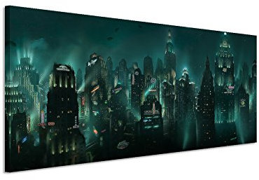 Paul Sinus Art Kunstdruck Bioshock_Rapture_150x50cm Panoramabild_Ausführung qualitativ hochwertiges Keilrahmenbild auf echter Leinwand als Wandbild auf Keilrahmen