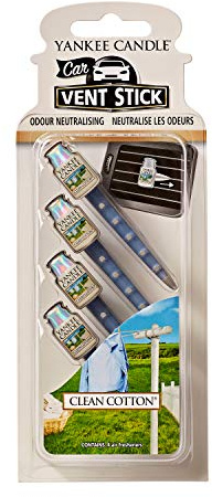 Yankee Candle Vent Sticks Car Air Fresheners | Clean Cotton | 4 Count | Attaches to Vehicle Air Vents