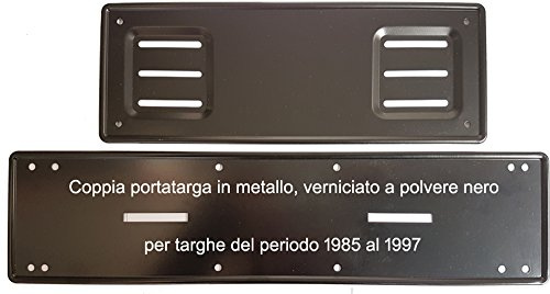 Targhe Storiche - Kit Portatarga Auto Epoca Completo (Anteriore + Posteriore) dal 1985 al 1997, Progettato per Auto Classiche d’Epoca [Metallo Nero, Affiancata]