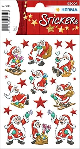 HERMA 3219 Pegatinas de Navidad de Papá Noel (63 pegatinas, papel mate), pegatinas autoadhesivas para decoración navideña, etiquetas permanentes para Navidad, regalos, manualidades, calendario de Adviento, multicolor