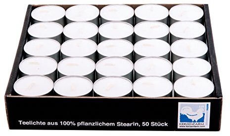 50 Teelichter aus 100% Stearin, im Alubecher, weiß, Brenndauer 5 Std.