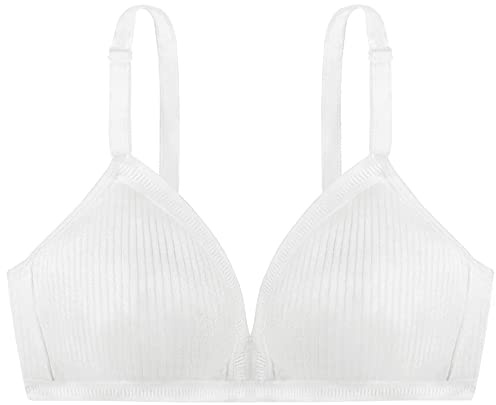 Dorina Women's Tiffany Wireless Full Coverage Bralette - Striped Jersey Fabric with Ladder Elastic Details and Adjustable Straps, White