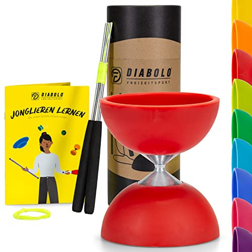 Diabolo Freizeitsport Jonglier-Set Basic (rot) - Diabolo mit Aluminium-Handsticks, Ersatzschnur, Anleitung. Perfekt für Kinder, Einsteiger & Anfänger