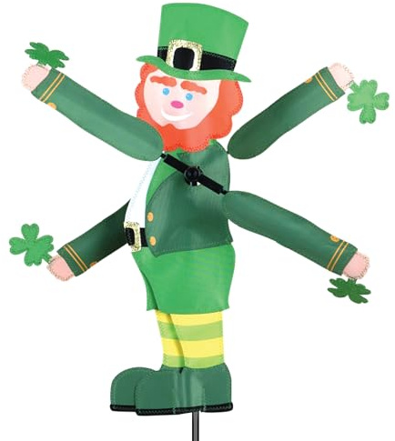 Whirligig Spinner Leprechaun 18 – Festive St. Patrick's Day Design, Weather-Resistant Outdoor Decor, Durable & Lightweight for Patios, Yards, and Gardens - Eye-Catching Wind Spinner