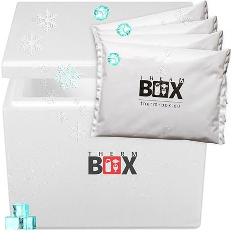 Therm-Box Styroporbox 27W mit 4X Kühlakku für Kühlbox 27,9L Innen:37x26x29cm Transportbox Thermbehälter Wiederverwendbar