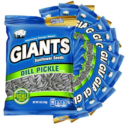 GIANTS Dill Pickle Sunflower Seeds - Sunflower Seeds Bulk, Big Sunflower Seeds to Eat, Roasted Pickle Sunflower Seeds, 8g Protein Per Serving - 5 oz Resealable Bags (Pack of 12)