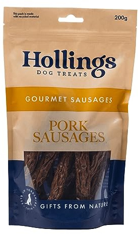 Hollings Pork Sausages Dog Treats, Delicious, Nutritious Air Dried Chews for Adult Dogs, 100% Gluten Free & Made with 100% Natural Ingredients (200g)