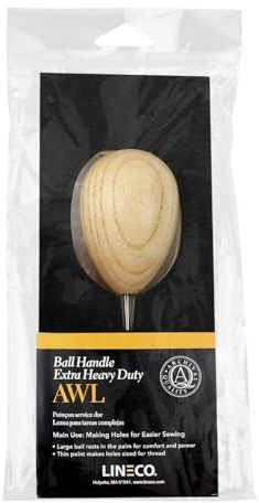 Lineco Wooden Ball Handle Awl. Extra-Heavy Duty, Comfortability and Good Control, Thin Point for Sewing