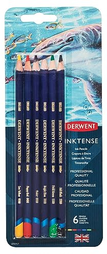 Derwent Inktense Pinturas de Colores Solubles en Agua, Set de 6 Colores, Núcleo de 4mm, Soluble en Agua, Ideal para Colorear, Pintar y Dibujar, Calidad Profesional (0700927)