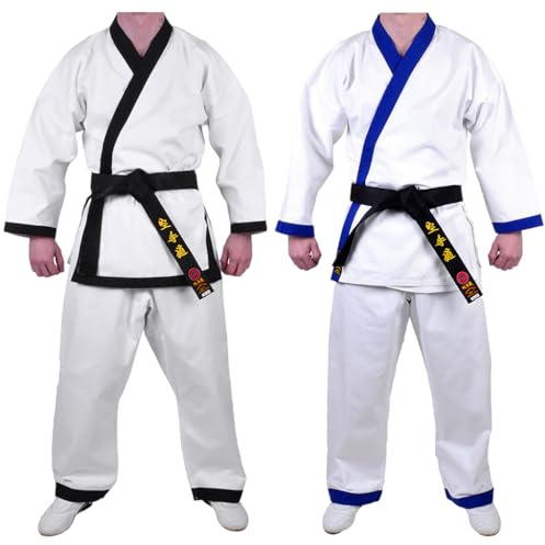 MAR | White Karate Gi, Karate Trousers | Men & Women; Kids & Adult Sizes | Traditional Uniform Black Trims, 8oz Fabric Suit, Kids Karate Suit + FREE Karate Belt (6/190)