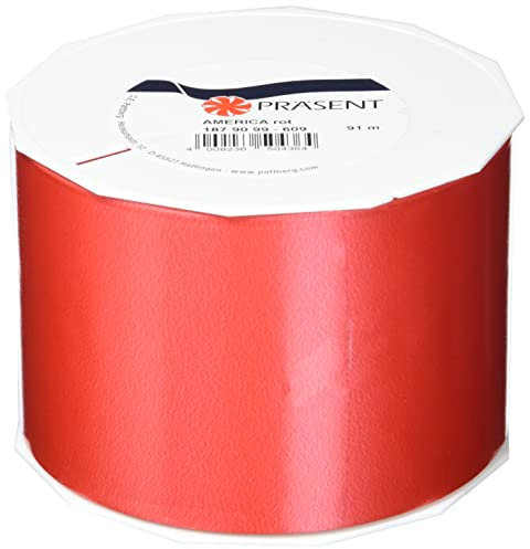 Präsent C.E. PATTBERG Geschenkband rot, 91 Meter Ringelband 90 mm zum Basteln, Dekorieren & Verpacken von Geschenken zu jedem Anlass