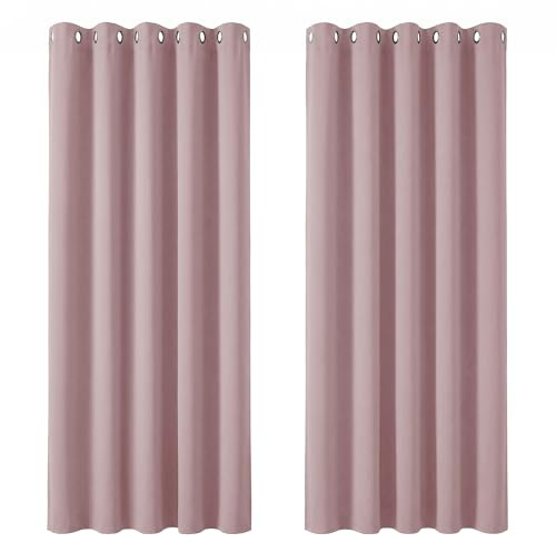 Deconovo Super Soft Thermal Insulated Blackout Curtains Eyelet Curtains Bedroom 66 x 72 Inch Pink Lavender 2 Panels