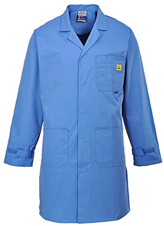 Portwest AS10 Arbetsjacka Antistatisk Tryckknappar Fram Andningsbar Hållbar | Hamilton Blue, XL, EN 1149-5, EN 61340-5-1, UPF 50+, Lång Ärm, Unisex, Polyester, Lättvikt, ESD, Bröstficka, Skaltyg, Sommar