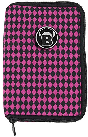 Bull's TP Dartcase, Darttasche mit Gürtelbefestigung, Spitzenröhrchen, pink/schwarz kariert
