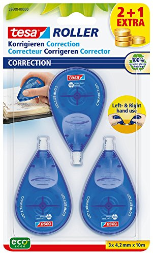tesa 59608-00000-02 3 Roll Roller Correction Eco Logo Disposable, Blue/White, 10 m x 4.2 mm