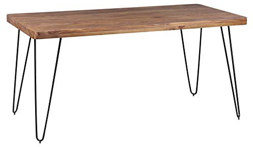 FineBuy Massiver Esstisch Harlem Sheesham Massiv Holz, Esszimmertisch Massivholz mit Design Metall Beinen, Holztisch Tisch Esszimmer, Küchentisch