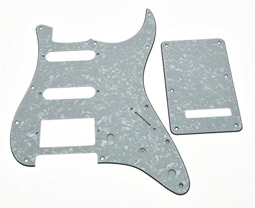 KAISH 11 hål ST/Strat stil pickguard HSS plockskydd med ST bakplatta Tremolo Trem skydd för USA/Mexico Stratocaster/Strat vit pärla