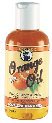 Howard Orange Oil Furniture Polish for Wood Cleaning, Conditioning Treatment Protects Cabinets and Antiques, Restores Natural Sheen on All Surfaces, 140ml