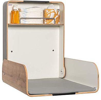 KEMMLIT Pamplona Wickeltisch/Timkid Kawaform midi- klappbar als Wandwickeltisch, Formholz, weiß, inkl. Wickelauflage