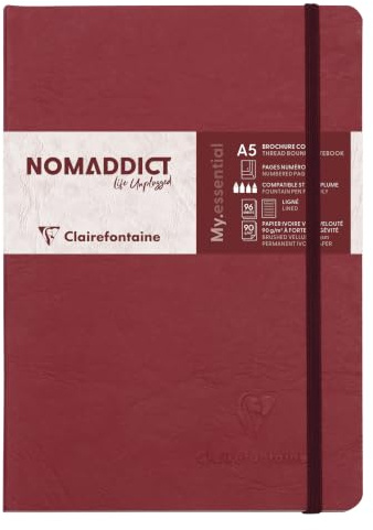 Clairefontaine 793462C samling åldersväska en sydd mina. Essential sydd elastisk anteckningsbok röd – A5 14,8 x 21 cm – 192 numrerade fodrade sidor – 90 g elfenbensfärgat papper – kornigt läder