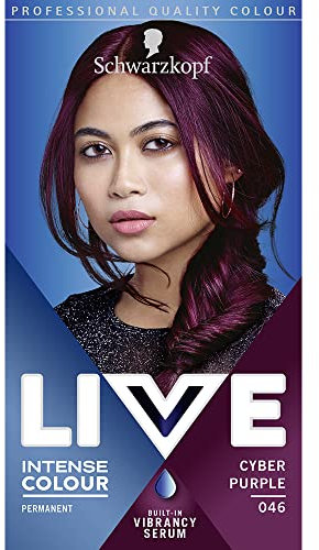 Schwarzkopf LIVE Colore intenso, tinta per capelli viola permanente a lunga durata, con siero vibrante integrato, copertura fino al 50% grigia, Cyber Purple 046