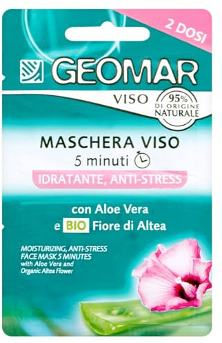 GEOMAR | Masque Hydratant Anti-stress, 5 minutes, 95% d’Origine Naturelle, Testé Dermatologiquement, Made in Italy, 7,5 ml x 2