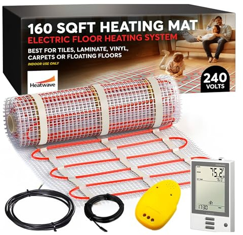 Electric Heated Floor System, 160 Sqft 240V Underfloor Electric Heating System, Heated Floor Mat, Radiant Heaters for Indoor Use, Heating Mat with 7-Day/4 Event Programmable GFCI Thermostat