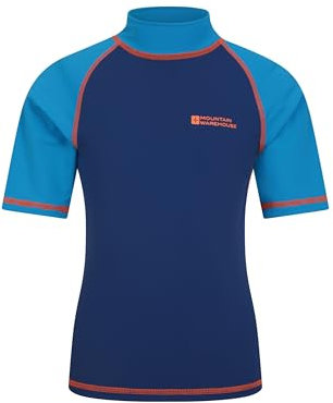 Mountain Warehouse Rashguard für Kinder - Kurzarm-Schwimmshirt für Jungen und Mädchen mit LSF 50+ UV-Schutz, schnell trocknend, Flatlock-Nähte - Schwimmen & Neoprenanzug Blau Kinder 98 DE (2-3 Jahre)