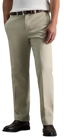 Haggar Men's Premium No Iron Khaki Straight Fit Flat Front Casual Pant, Sand, 30W / 30L