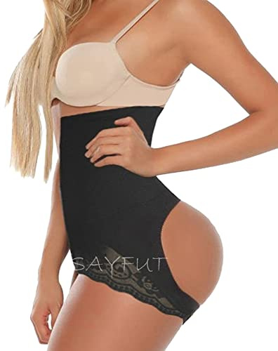 SAYFUT Women's Butt Lifter Shaper Seamless Tummy Control Hi-waist Thigh Slimmer Black XL/2XL(Waist 31-38/Hip 35-43)