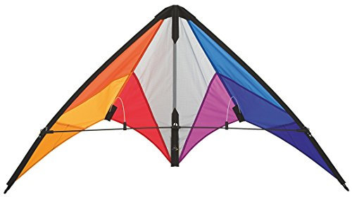HQ Design - Calypso II Rainbow Lenkdrachen Zweileiner Flugdrachen Einsteiger Drachen für Kinder und Erwachsene ab 8 Jahren 59x110cm inkl. 20kp Polyesterschnüre 2x20m auf Spulen 2-5 Bft