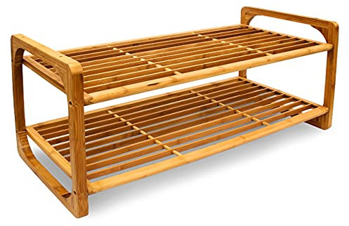 Relaxdays Schuhregal Bambus H x B x T: ca. 33 x 75 x 33 cm Schuhablage aus Holz für 6 Paar Schuhe Schuhständer stapelbar mit 2 Ablagen als Schuhschrank und Sitzbank individuell erweiterbar, natur