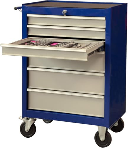 Projahn Werkstattwagen STAR mit 188-teiliger Bestückung, Werkzeugwagen mit 7 Schubladen, Werkstattschrank mit 4 Rollen, Blau, abschließbar 4901-523