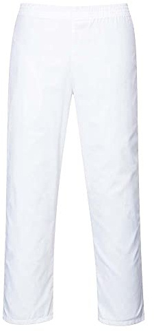Portwest 2208 Bagarbyxor Polyester Elastisk Midja Helt Midjeband Lättvikt | Vit, XL, 1 Ficka, Rymlig Passform, Slitstarkt Kyperttyg, Livsmedelsgodkänd, Maskintvättbar, Hårt Hållbart Twilltyg, Industri