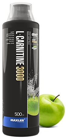 Maxler L-Carnitina 3000 - Manzana Verde - 500ml - L Carnitina Líquida en dosis altas - Suplemento nutricional vegano - 3000mg de ingrediente activo por ración - 20 porciones - Vaso medidor incluido