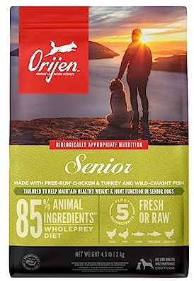 ORIJEN Grain Free High Protein Dry Dog Food Senior Recipe 4.5lb Bag