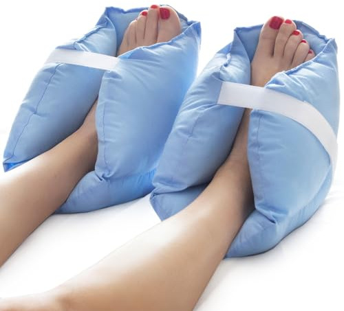 DMI Heel Cushion Protector Pillow to Relieve Pressure from Sores and Ulcers, Foot Pillow, FSA HSA Eligible, Adjustable in Size, Blue, White, Sold as a Set of 2