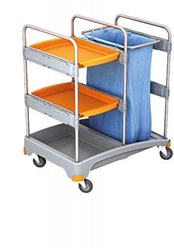 Carros de limpieza Splast de plástico - estante con 2 compartimentos y soporte para bolsas de basura 120l
