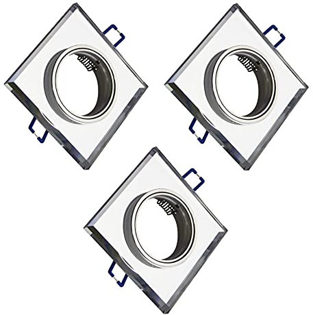 Trango Set di 3 faretti da incasso dal design moderno in TG6729S-03 quadrato, Lampada da incasso, faretto a soffitto, lampada da bagno in vetro a specchio e alluminio con attacco GU10 230 volt