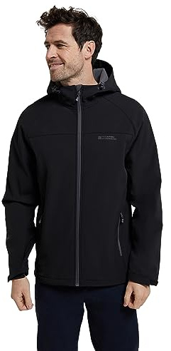 Mountain Warehouse Exodus Mens Softshell Jacket - Water Resistant Rain Coat with Adjustable Fit & Side Pockets - For Spring Summer, Walking, Hiking & Travel Black L