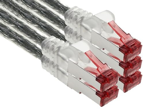 1aTTack.de - 5x 3 Meter CAT6 Patchkabel S/FTP PIMF Schirmung CAT.6 RJ45 Netzwerkkabel Ethernetkabel DSL LAN Router Switch Modem Patchfeld - transparent - 5 Stück