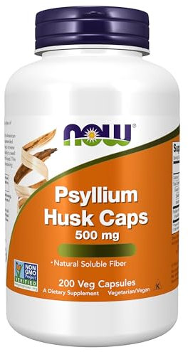 Now Foods Psyllium Husks (psillio), 500mg, 200 capsule vegane, Testato in Laboratorio, Senza Soia, Senza Glutine, Vegetariano, Non-GMO